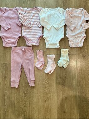 GAP Baby Ribbed Long-Sleeve One-Pieces and Pants Set in Pink and Cream